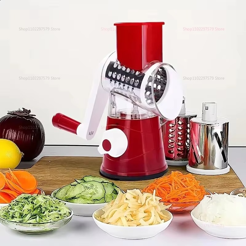 New Vegetable Cutter & Slicer Manual Kitchen Cheese Chopper Machine With 3 Sharp Drums Multifunctional Garlic Potato Shredder For Easy Food Preparation